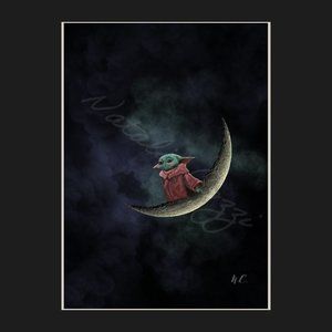 Baby Yoda Fine Art Moon Print by Artist 8" x 10…